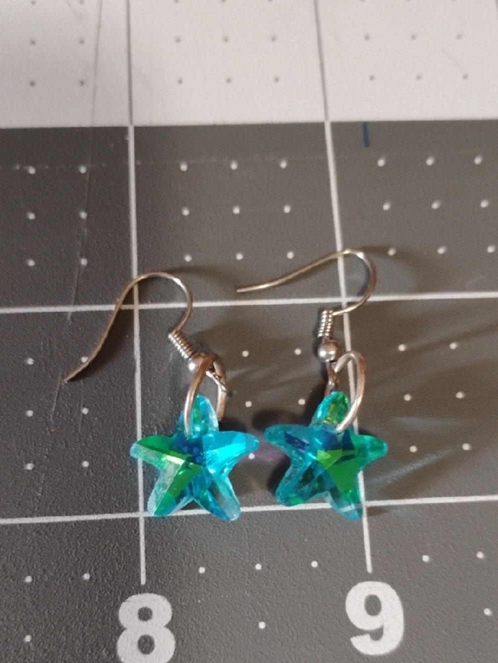 Blue-Green Star Crystal Drop Earrings - Women Jewelry